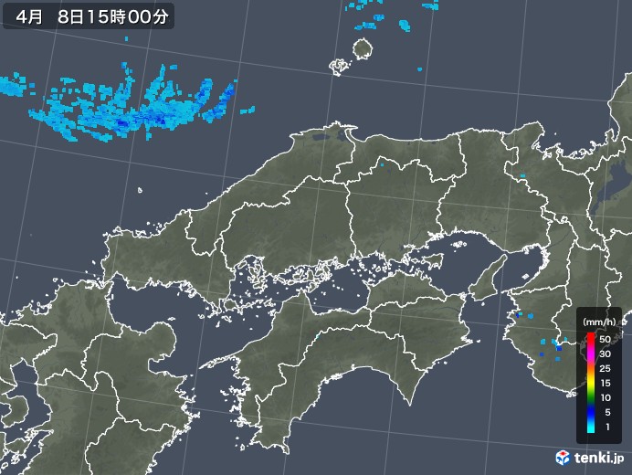 中国地方の雨雲レーダー(2020年04月08日)
