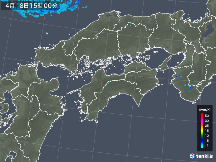 四国地方の雨雲レーダー(2020年04月08日)