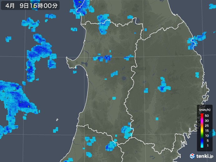 秋田県の雨雲レーダー(2020年04月09日)