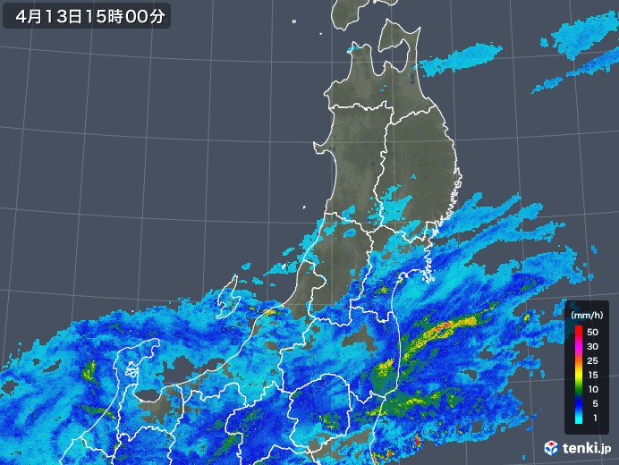 東北地方の雨雲レーダー(2020年04月13日)