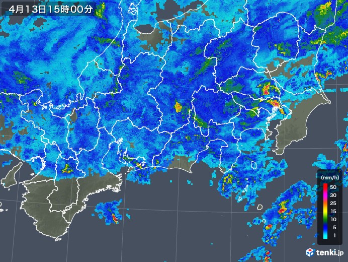 東海地方の雨雲レーダー(2020年04月13日)