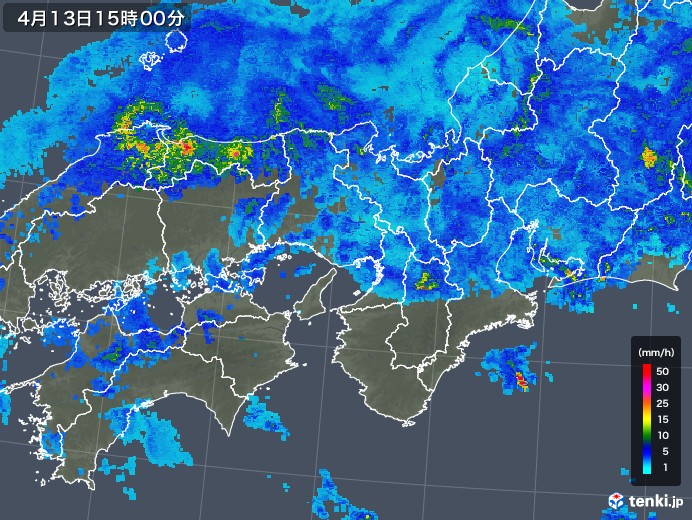 近畿地方の雨雲レーダー(2020年04月13日)