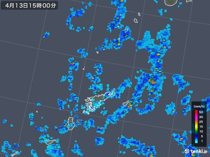 奄美諸島(鹿児島県)の雨雲レーダー(2020年04月13日)
