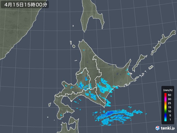 北海道地方の雨雲レーダー(2020年04月15日)