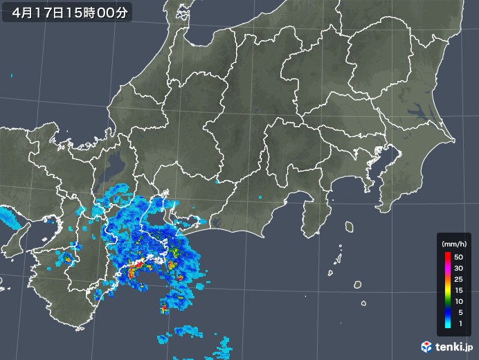 東海地方の雨雲レーダー(2020年04月17日)