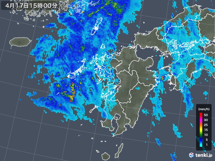 九州地方の雨雲レーダー(2020年04月17日)
