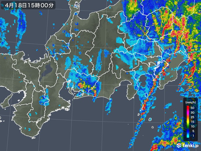 東海地方の雨雲レーダー(2020年04月18日)
