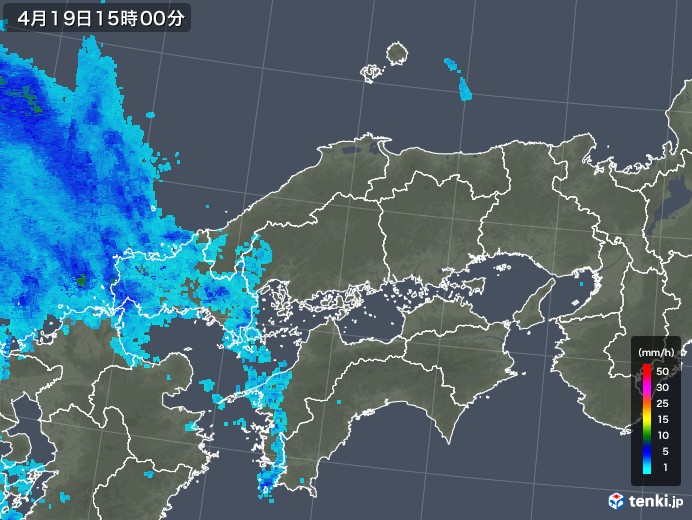 中国地方の雨雲レーダー(2020年04月19日)