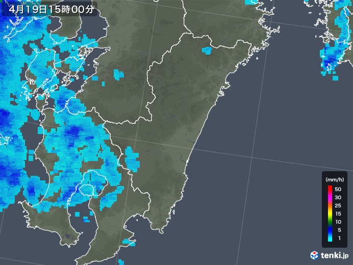 宮崎県の雨雲レーダー(2020年04月19日)