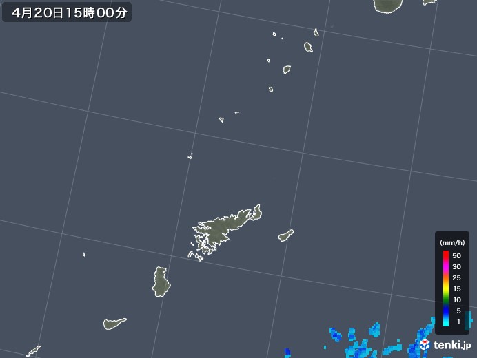 奄美諸島(鹿児島県)の雨雲レーダー(2020年04月20日)