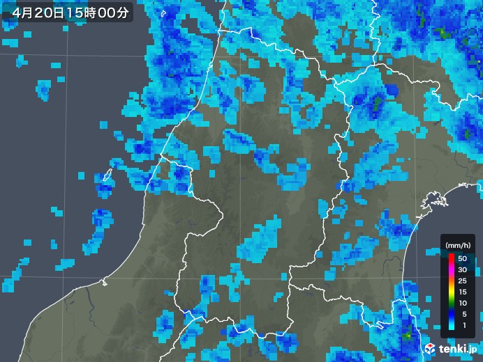 山形県の雨雲レーダー(2020年04月20日)