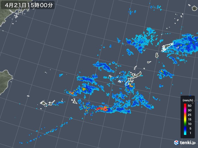 沖縄地方の雨雲レーダー(2020年04月21日)