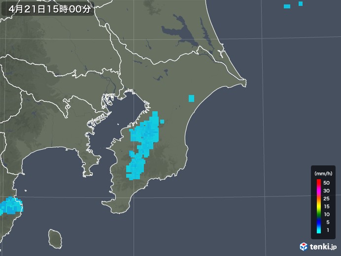 千葉県の雨雲レーダー(2020年04月21日)