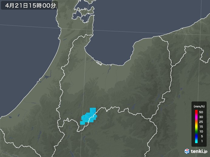 富山県の雨雲レーダー(2020年04月21日)