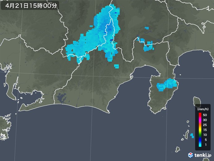 静岡県の雨雲レーダー(2020年04月21日)