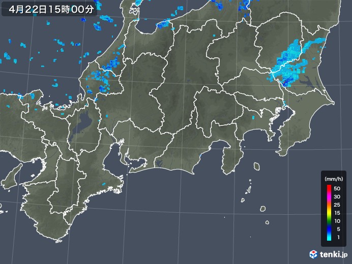 東海地方の雨雲レーダー(2020年04月22日)