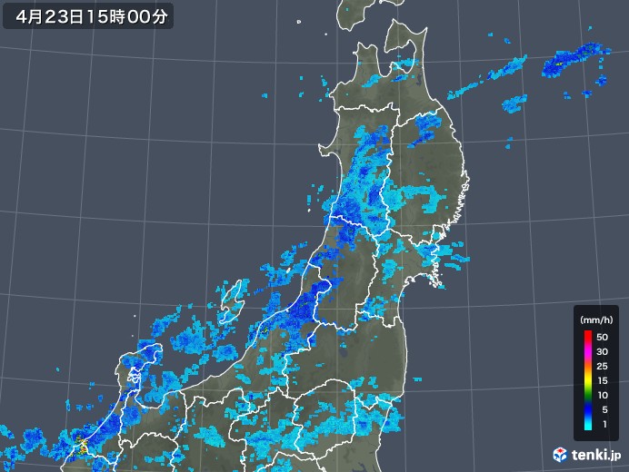 東北地方の雨雲レーダー(2020年04月23日)