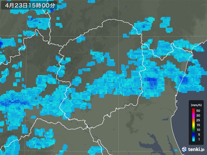 栃木県の雨雲レーダー(2020年04月23日)