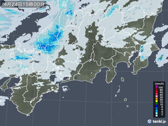 東海地方の雨雲レーダー(2020年04月24日)