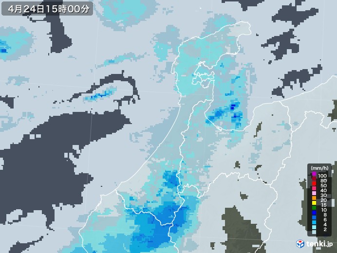 石川県の雨雲レーダー(2020年04月24日)