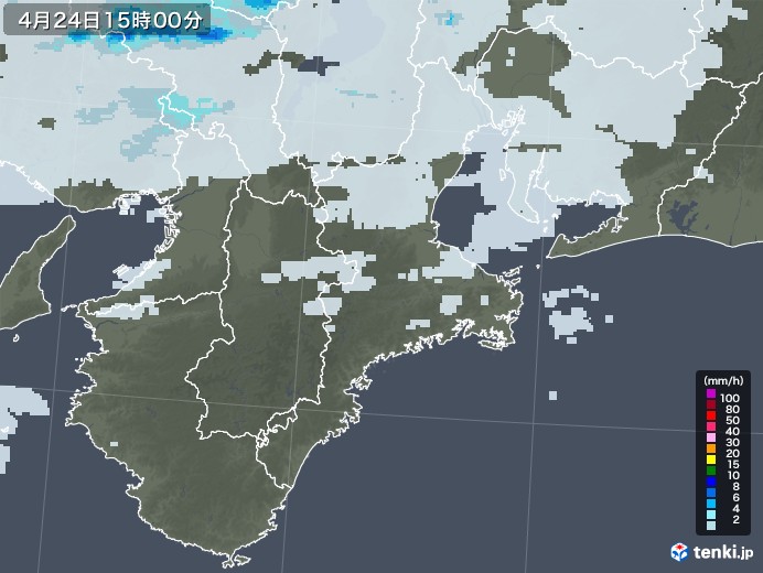 三重県の雨雲レーダー(2020年04月24日)