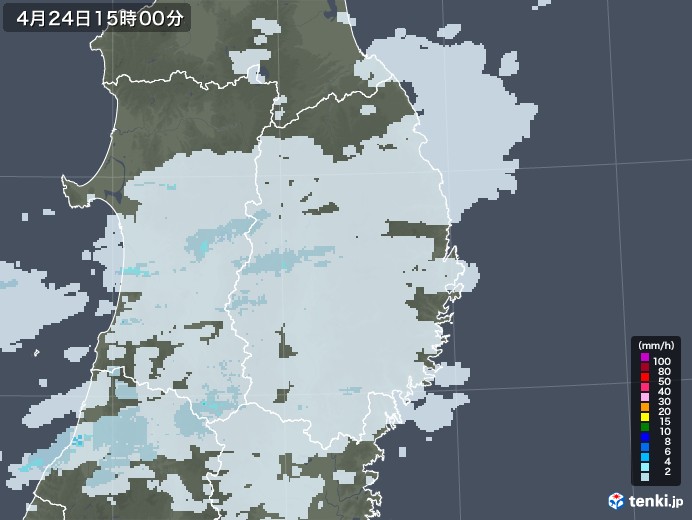 岩手県の雨雲レーダー(2020年04月24日)