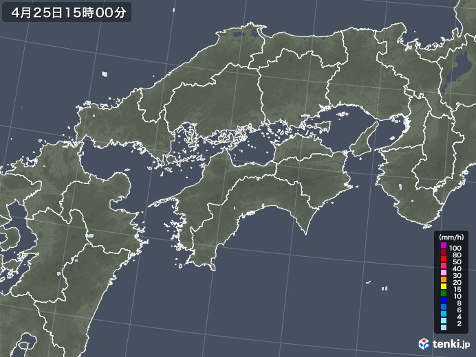 四国地方の雨雲レーダー(2020年04月25日)