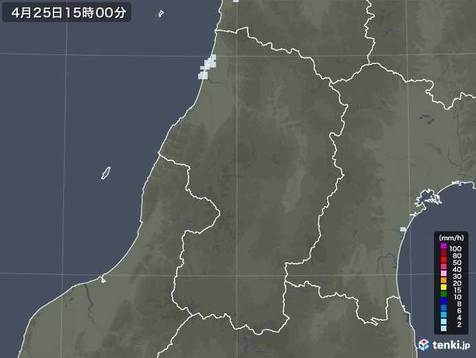 山形県の雨雲レーダー(2020年04月25日)
