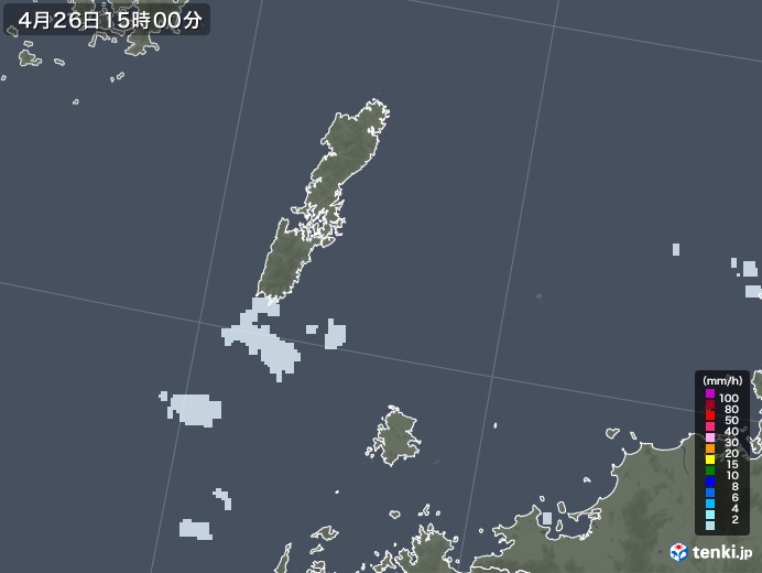 壱岐・対馬(長崎県)の雨雲レーダー(2020年04月26日)