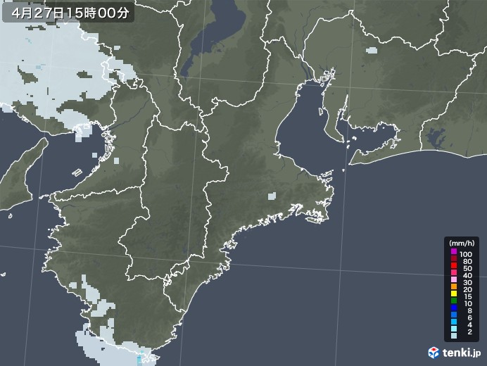 三重県の雨雲レーダー(2020年04月27日)
