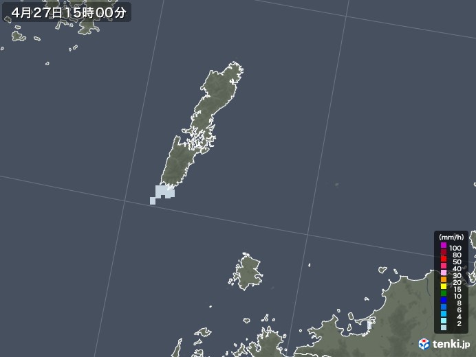 壱岐・対馬(長崎県)の雨雲レーダー(2020年04月27日)