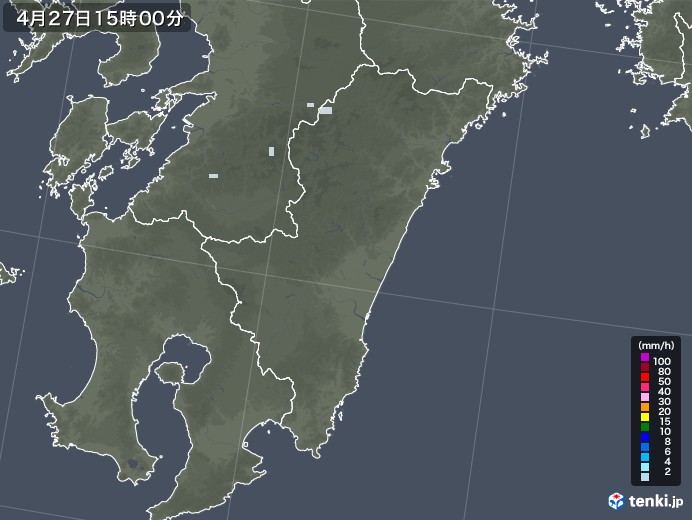 宮崎県の雨雲レーダー(2020年04月27日)