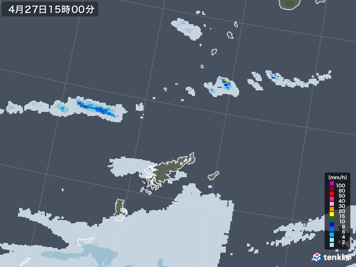 奄美諸島(鹿児島県)の雨雲レーダー(2020年04月27日)