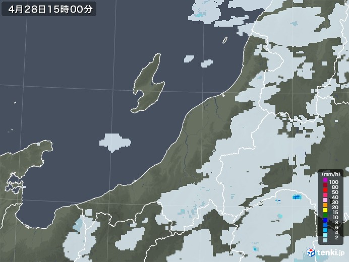 新潟県の雨雲レーダー(2020年04月28日)