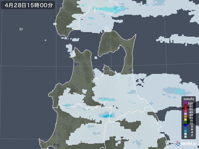 青森県の雨雲レーダー(2020年04月28日)