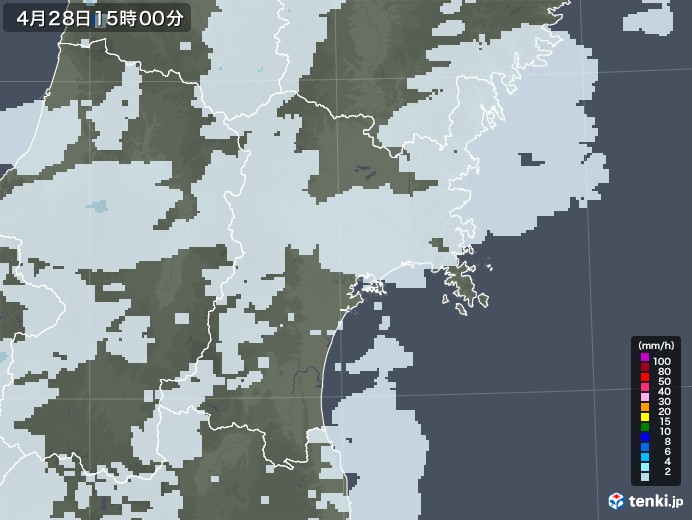 宮城県の雨雲レーダー(2020年04月28日)