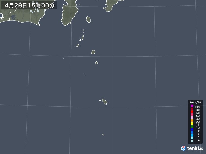 伊豆諸島(東京都)の雨雲レーダー(2020年04月29日)