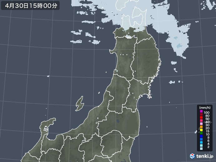 東北地方の雨雲レーダー(2020年04月30日)