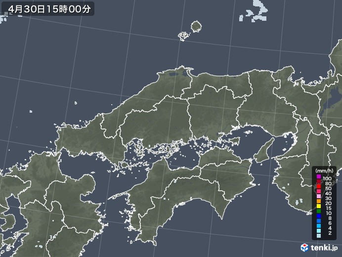 中国地方の雨雲レーダー(2020年04月30日)