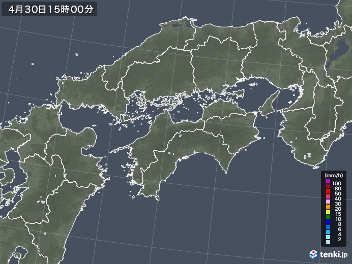 四国地方の雨雲レーダー(2020年04月30日)
