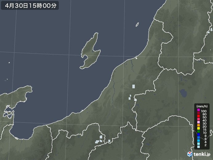 新潟県の雨雲レーダー(2020年04月30日)