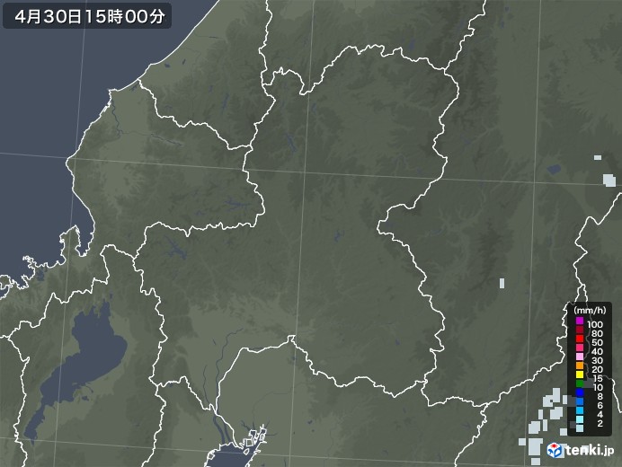 岐阜県の雨雲レーダー(2020年04月30日)