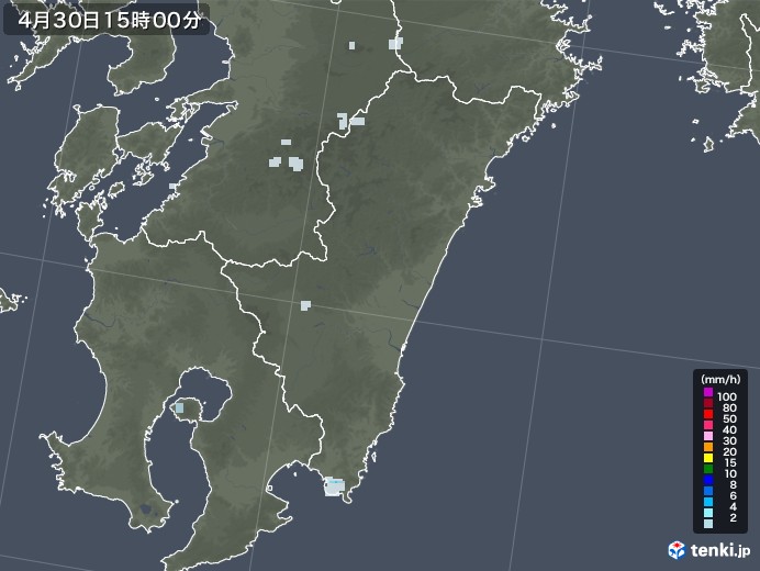 宮崎県の雨雲レーダー(2020年04月30日)