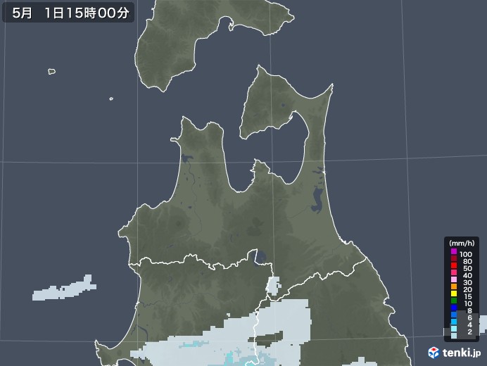 青森県の雨雲レーダー(2020年05月01日)