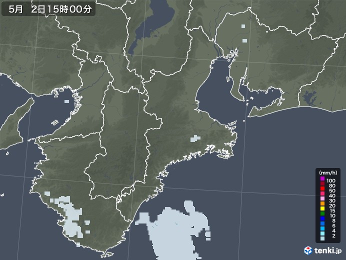 三重県の雨雲レーダー(2020年05月02日)