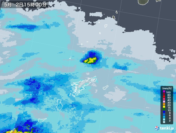 奄美諸島(鹿児島県)の雨雲レーダー(2020年05月02日)