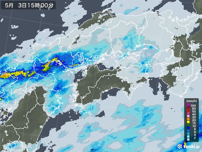 四国地方の雨雲レーダー(2020年05月03日)