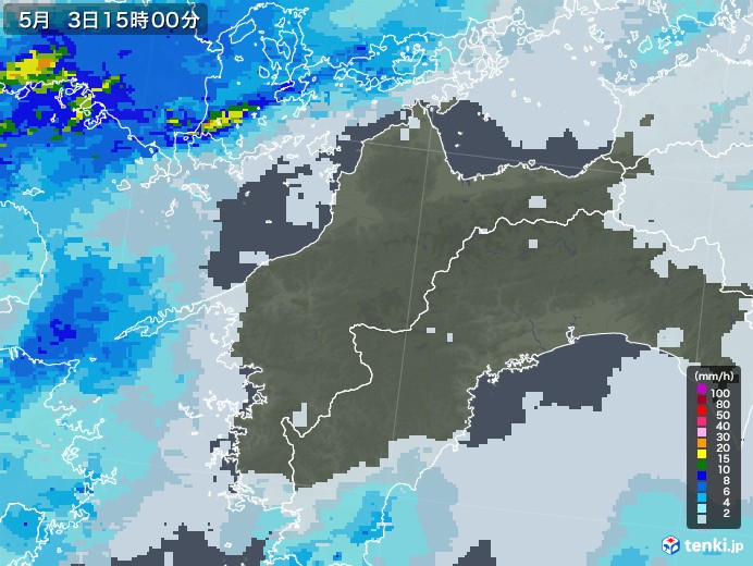 愛媛県の雨雲レーダー(2020年05月03日)