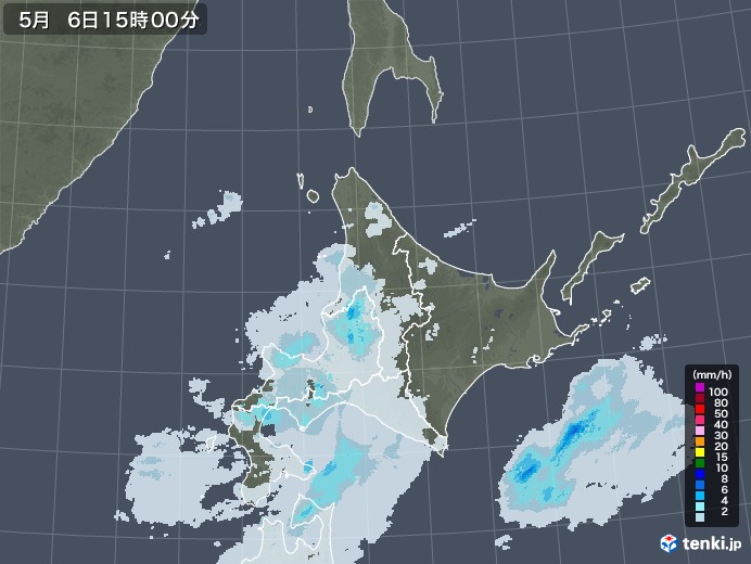 北海道地方の雨雲レーダー(2020年05月06日)