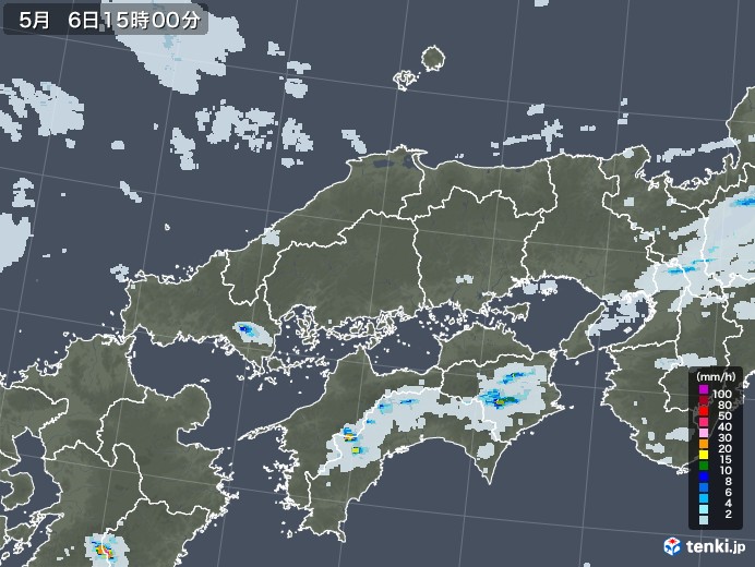 中国地方の雨雲レーダー(2020年05月06日)